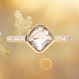 1.71ct Inverted Champagne Diamond Low Profile Bezel Solitaire with Pavé Set Diamonds 18k Yellow