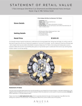 1.72ct Antique Old Mine Cut Diamond and Blackened Halo Antique Style ring in 18k Yellow Gold