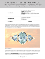 1.74ct Untreated Marquise Montana Sapphire and Trillion Sapphire Three Stone Antique Style Compass Setting with Milgrain Low Profile in 14k Yellow Gold