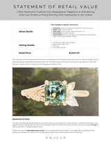1.75ct Multicolor Cushion Cut Madagascar Sapphire in Wandering Vine Low Profile 4 Prong Setting with Diamonds in 14k Yellow