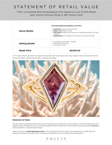 1.76ct Untreated Red Mozambique Kite Sapphire Low Profile Bezel Split Shank Solitaire Ring in 18k Yellow Gold