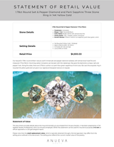 1.78ct Round Salt & Pepper Diamond and Parti Sapphire Three Stone Ring in 14K Yellow Gold