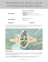 1.82ct Green Untreated Montana Marquise Sapphire in Wandering Vine Low Profile Bezel Setting with Pear Diamond in 14k Yellow Gold