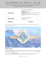 1.90ct Untreated Square Radiant Montana Sapphire Low Profile Bezel Ring with Milgrain in 14k Yellow Gold