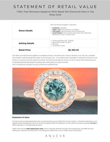1.95ct Teal Montana Sapphire With Bezel Set Diamond Halo In 14k Rose Gold