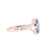 1.93ct Untreated Fantasy Cut Montana Sapphire and Diamond Antique Milgrain Three Stone Low Profile Ring in 14k Yellow Gold