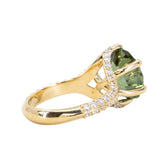 6.75ct Fancy Untreated Umba Sapphire Diamond-studded Six Prong Split Shank Solitaire in 18k Yellow Gold