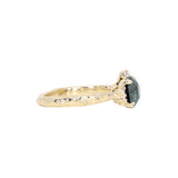 3.05ct Round Deep Blue Green Madagascar Sapphire and Diamond Evergreen Asymmetrical Cluster Ring in 8k Yellow Gold