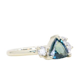 1.16ct Trillion Ocean Blue Sapphire and Natural Diamond Mountainscape Ring in 14k Green Gold
