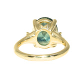7.19ct Oval Light Teal Seafoam Madagascar Sapphire and Princess Cut Diamond Rapids Low Profile Ring in 18k Yellow Gold