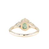 1.55ct Cushion Cut Montana Sapphire and Trillion Sapphire Antique Compass Set Low Profile Ring in 14k Yellow Gold