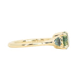 1.50ct Round Parti Yellow Blue Precision Cut Montana Sapphire and Trillion Sapphire Low Profile Three Stone Ring in 18k Yellow Gold