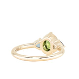 1.41ct Oval Green Madagascar Sapphire and Trillion Sapphire Antique Compass Set Low Profile Ring in 14k Yellow Gold