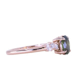 0.77ct Green Australian Oval Sapphire and Diamond Starry Night Low Profile Solitaire in 14k Rose Gold