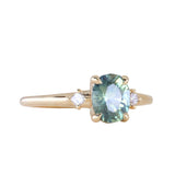 1.20ct Oval Brilliant Teal Montana Sapphire and Princess Cut Diamond Rapids Low Profile Ring in 14k Yellow Gold