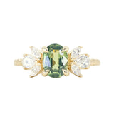 1.55ct Untreated Oval Green Sapphire and Lab Grown Marquise Diamond Cluster Ring in 14k Yellow Gold