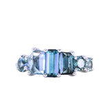 Teal Tourmaline and Sapphire Mosaic Low Profile Ring in 14k White Gold