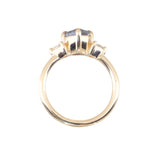 2.09ct Untreated Tanzanian Color Shifting Fantasy Cut Sapphire and Diamond Antique Milgrain Three Stone Low Profile Ring in 14k Yellow Gold