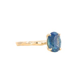 1.92ct Silky Teal Oval Nigerian Sapphire Evergreen Carved Solitaire in 14k Yellow Gold