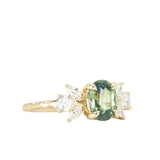 1.55ct Untreated Oval Green Sapphire and Lab Grown Marquise Diamond Cluster Ring in 14k Yellow Gold