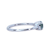 0.90ct Round Steely Blue Green Montana Sapphire and Princess Cut Diamond Rapids Low Profile Ring in 14k White Gold