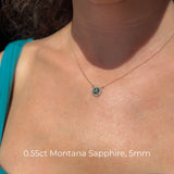 Dainty 14k Yellow Gold Montana Sapphire and Diamond Halo Necklaces