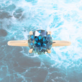 2.34ct Round Untreated Blue Montana Sapphire Classic 4 Prong Solitaire in 14k Yellow Gold- Appraised Stone