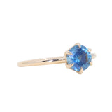1.08ct Round Azure Blue Montana Sapphire Lotus Solitaire in 14k Yellow Gold