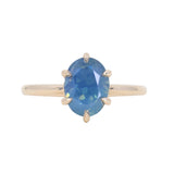 2.22ct Oval Blue Opalescent Untreated Nigerian Sapphire Lotus Solitaire in 14k Yellow Gold