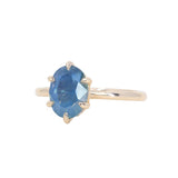 2.22ct Oval Blue Opalescent Untreated Nigerian Sapphire Lotus Solitaire in 14k Yellow Gold