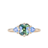 1.75ct Asscher Cut Parti Madagascar Sapphire and Trillion Sapphire Antique Compass Set Low Profile Ring in 14k Yellow Gold