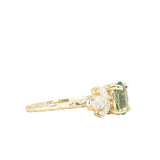 1.55ct Untreated Oval Green Sapphire and Lab Grown Marquise Diamond Cluster Ring in 14k Yellow Gold