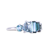 Teal Tourmaline and Sapphire Mosaic Low Profile Ring in 14k White Gold