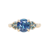 2.59ct Untreated GIA Blue Sapphire and Teal Sapphire Diamond Cluster Evergreen Ring in 14k Yellow Gold