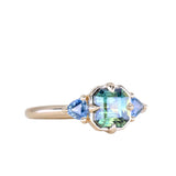 1.75ct Asscher Cut Parti Madagascar Sapphire and Trillion Sapphire Antique Compass Set Low Profile Ring in 14k Yellow Gold
