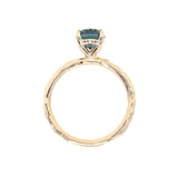 1.92ct Silky Teal Oval Nigerian Sapphire Evergreen Carved Solitaire in 14k Yellow Gold