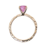 1.35ct Oval Hot Pink Montana Sapphire Evergreen Carved 4 Prong Solitaire in 14k Yellow Gold