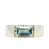 2.05ct Parti Teal Emerald Cut Sapphire Ravine Band in 14k Green Gold
