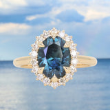 3.04ct Untreated Tanzanian Sapphire Antique-Style Diamond Low Profile Halo Ring in 14k Yellow Gold
