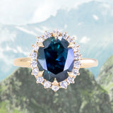 4.14ct Untreated Oval Nigerian Sapphire Antique-Style Diamond Halo Ring in 18k Yellow Gold