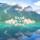 1.21ct Unheated Teal Seafoam Green Montana Sapphire and Diamond Starry Night Low Profile Solitaire in 18k Yellow Gold
