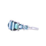 Teal Tourmaline and Sapphire Mosaic Low Profile Ring in 14k White Gold