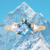 2.17ct Trillion Teal Blue Untreated Montana Sapphire and Antique Diamond Mountainscape Ring in 18k Yellow Gold
