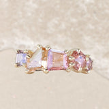 Peach and Pink Tourmaline and Spinel Mosaic Ring in 14k Yellow Gold