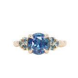 2.59ct Untreated GIA Blue Sapphire and Teal Sapphire Diamond Cluster Evergreen Ring in 14k Yellow Gold