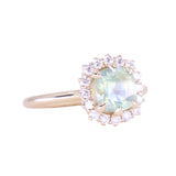 2.18ct"Old Mine Cushion" cut Silky Light Green Montana Sapphire Antique-Style Diamond Halo Ring in 14k Yellow Gold