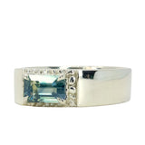 2.05ct Parti Teal Emerald Cut Sapphire Ravine Band in 14k Green Gold
