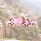 Pink Spinel, Garnet and Tourmaline Mosaic Ring in 14k Yellow Gold