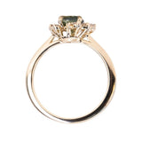 1.16ct Parti Green Madagascar Sapphire and Diamond Asymmetrical Cluster Ring in 14k Yellow Gold