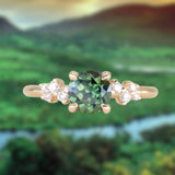 1.23ct Round Green Tanzanian Sapphire and Diamond Starry Night Low Profile Solitaire in 14k Yellow Gold